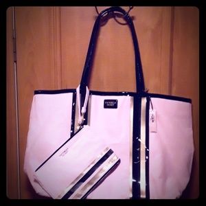 Canvas tote with matching clutch